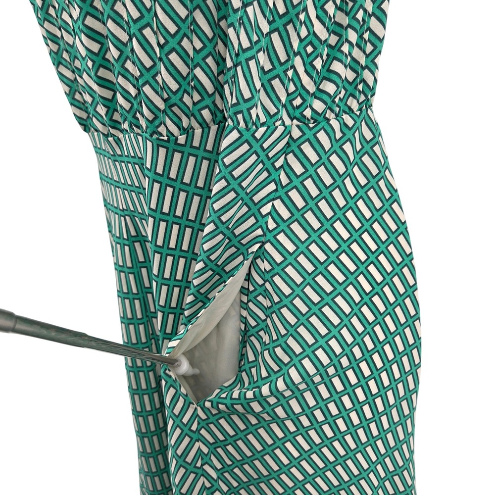 Banana Republic Maxi Dress 6 Green Geometric Pleated Pockets Flowy Summer - Picture 8 of 12